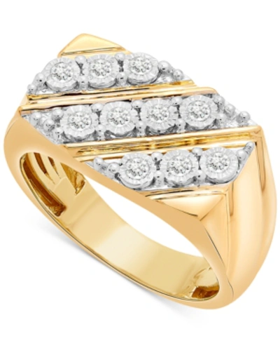 Shop Macy's Men's Diamond Diagonal Cluster Ring (1/4 Ct. T.w.) In 14k Gold-plated Sterling Silver In Gold Over Silver