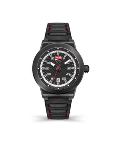 Shop Ducati Corse Men's Paddock Black Genuine Leather Strap Watch 45mm