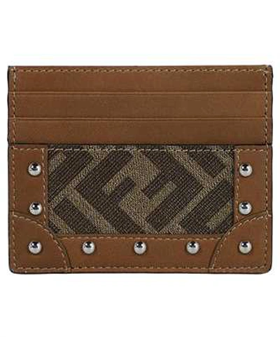 Shop Fendi Studs And Leather Card Holder In Brown