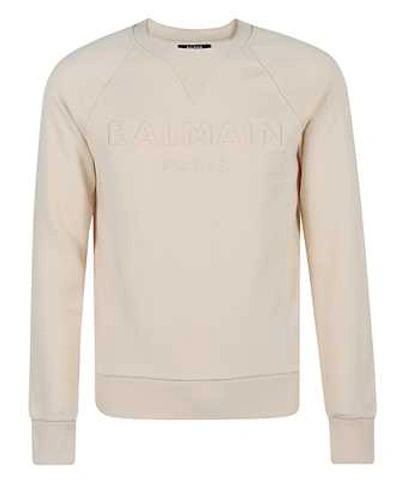 Shop Balmain Embossed Logo Sweatshirt In Beige