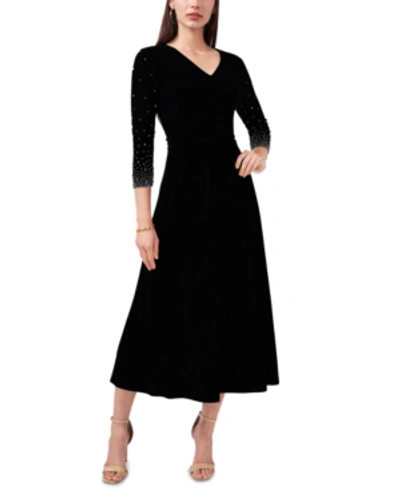 Shop Msk V-neck Beaded Midi Dress In Black