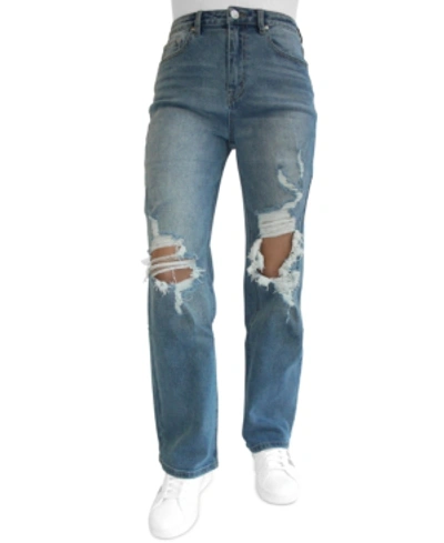 Shop Almost Famous Juniors' Super High Rise Distressed 90s Wide Leg Jeans In Medium Wash