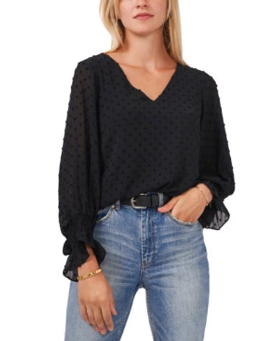 Shop Vince Camuto Women's Clip-dot Smocked-cuff Top In Rich Black
