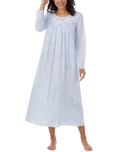 Eileen West Floral Cotton Jersey Long-sleeve Nightgown In Blue Print