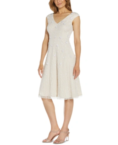 Shop Adrianna Papell Beaded Fit & Flare Dress In Ivory/pearl