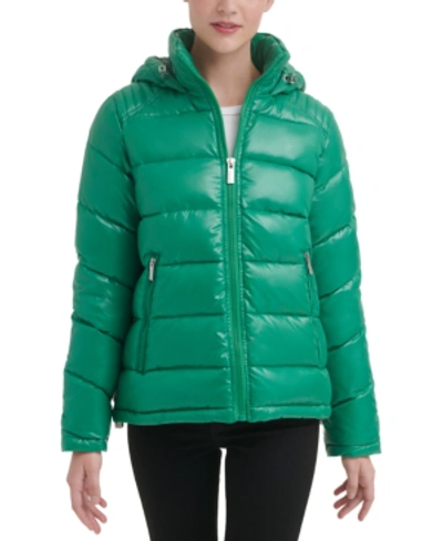 Guess Women's Plus Size High Shine Hooded Puffer Coat In Kelly Green |  ModeSens