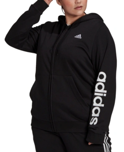 Shop Adidas Originals Adidas Essentials Plus Size French Terry Logo-sleeve Hoodie In Black/white