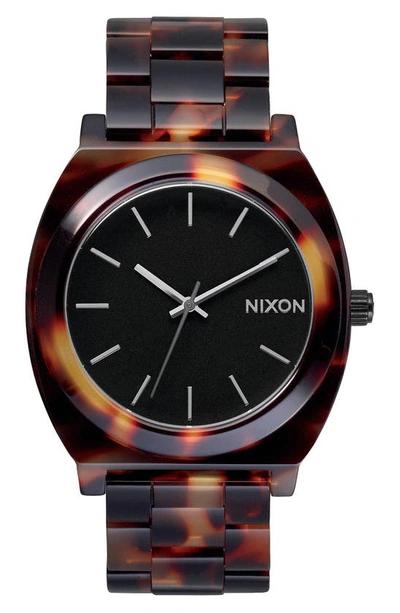 Shop Nixon The Time Teller Acetate Bracelet Watch, 40mm In Tortoise