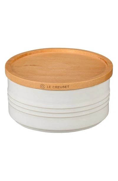 Shop Le Creuset Glazed Stoneware 23 Ounce Storage Canister With Wooden Lid In White