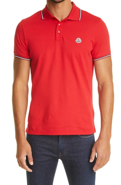 Shop Moncler Logo Patch Tipped Cotton Piqué Polo In Red