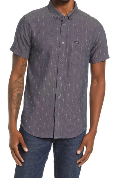 Shop Rvca That'll Do Dobby Short Sleeve Button-down Shirt In Moody Blue