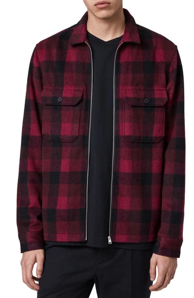 Shop Allsaints Medora Slim Fit Plaid Zip Front Jacket In Red