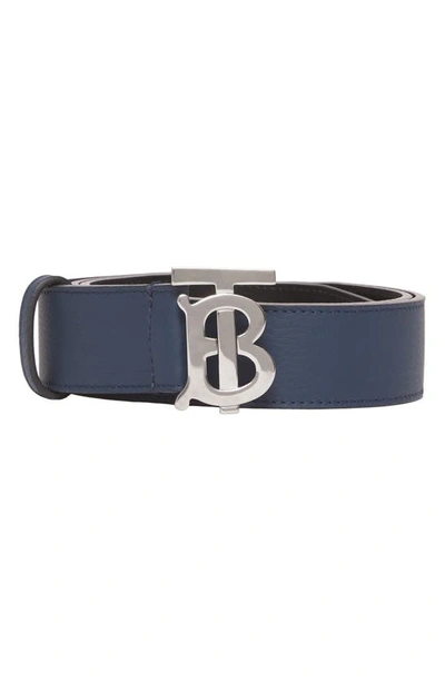 Shop Burberry Tb Monogram Leather Belt In Ash Blue