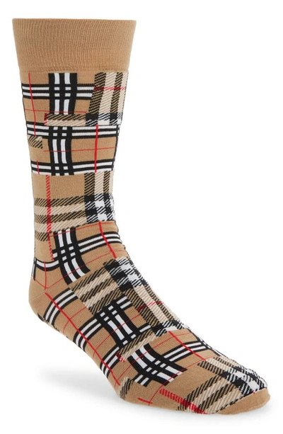 Shop Burberry Patchwork Check Crew Socks In Archive Beige