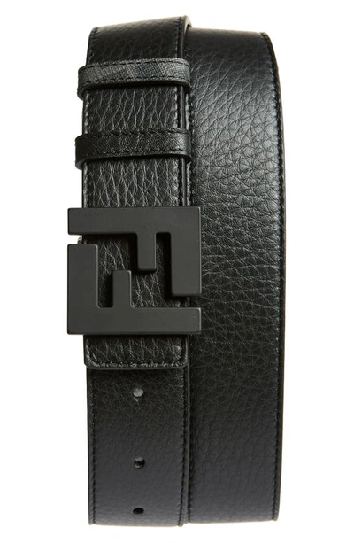 Shop Fendi Ff Logo Reversible Leather & Coated Canvas Belt In Black