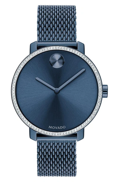 Shop Movado Museum Shimmer Mesh Strap Watch, 34mm In Blue