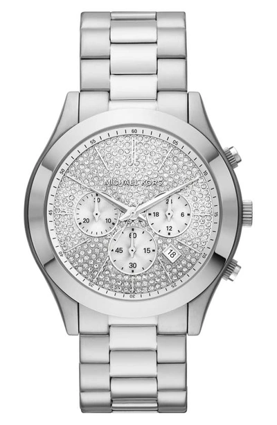 Shop Michael Michael Kors Slim Runway Pavé Dial Bracelet Chronograph Watch, 44mm In Stainless