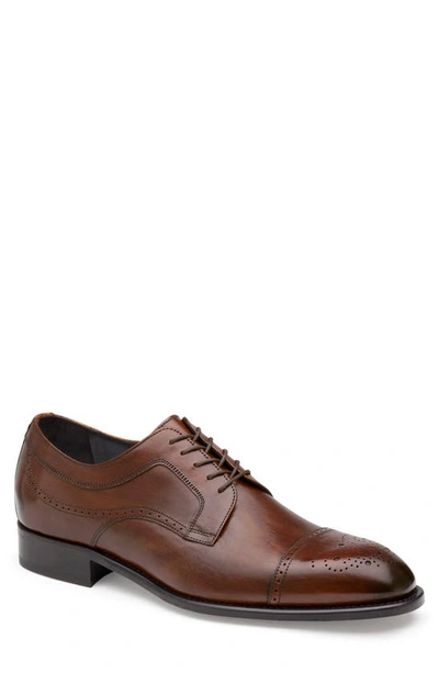 Shop Johnston & Murphy Ellsworth Medallion Toe Derby In Brown Italian Calfskin