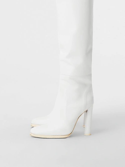 Shop Burberry Porthole Detail Leather Wader Boots In White