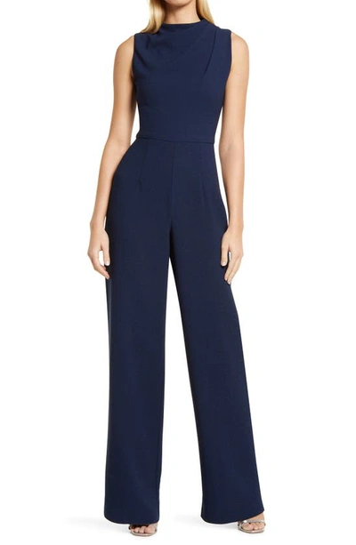 Shop Black Halo Corrine Draped Bodice Wide Leg Jumpsuit In Bluestone