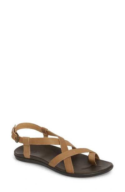 Shop Olukai 'upena' Flat Sandal In Golden Sand/ Sand Leather
