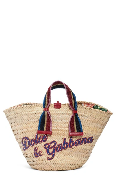 Shop Dolce & Gabbana Woven Straw Tote In Naturale/ Rosso