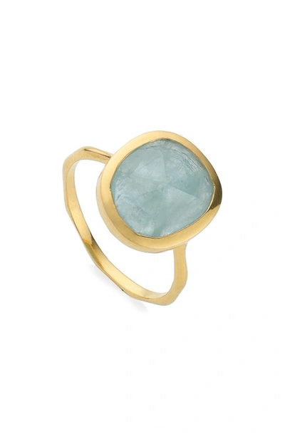 Shop Monica Vinader Siren Stone Ring In Yellow Gold/ Aquamarine