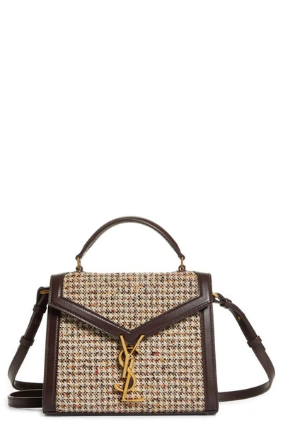 Shop Saint Laurent Mini Cassandra Tweed Top Handle Bag In Beige/ Multico/ Umber