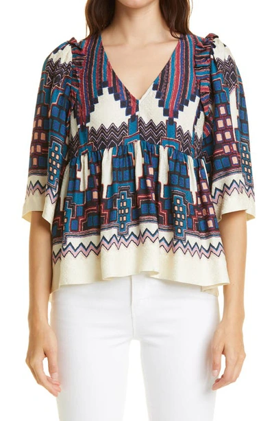 Shop Ba&sh Marry Print Peasant Top In Bleu