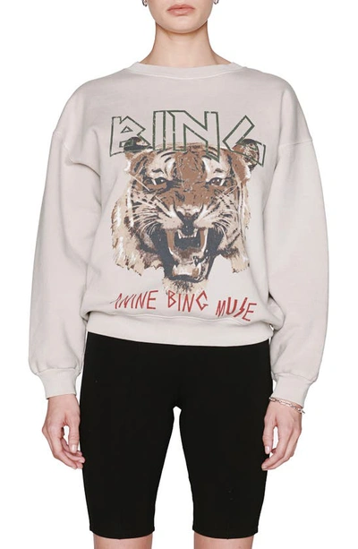Shop Anine Bing Tiger Organic Cotton Graphic Sweatshirt In Grey