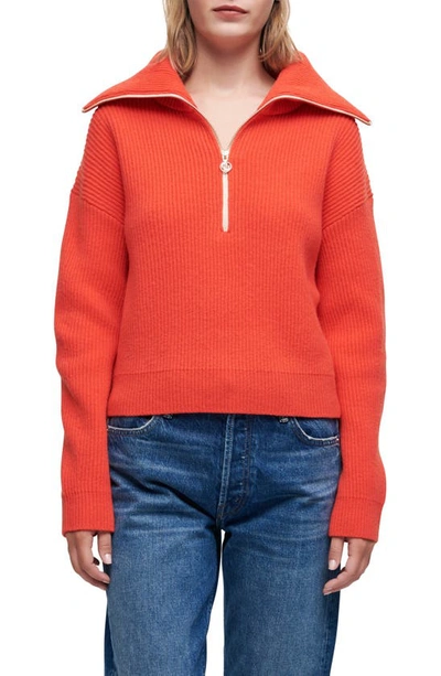 Shop Maje Matelot Half Zip Wool Blend Sweater In Orange