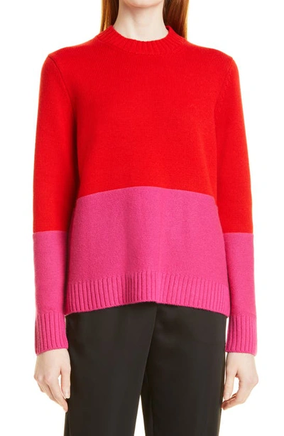 Shop Milly Colorblock Wool & Cashmere Sweater In Real Red/ Shock Pink