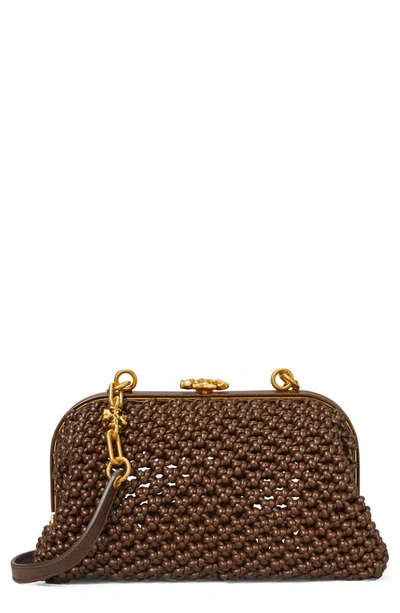 Tory Burch Mini Cleo Woven Leather Shoulder Bag In Cold Brew | ModeSens