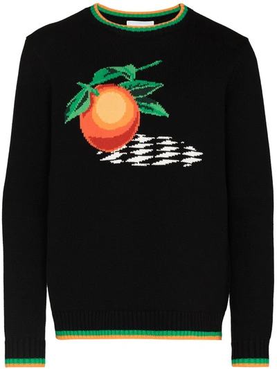 Shop Casablanca Orange-intarsia Knit Jumper In Black