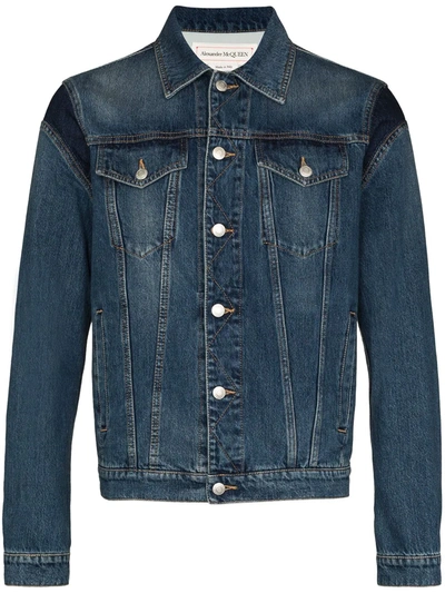 Shop Alexander Mcqueen Logo-embossed Denim Jacket In Blau