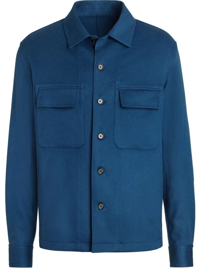 Shop Ermenegildo Zegna Long-sleeve Cashmere Overshirt In Blau