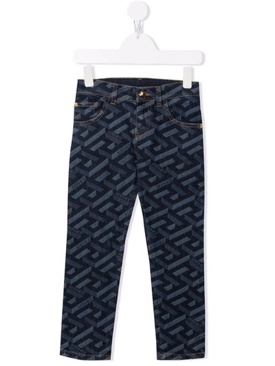 Shop Versace Logo Print Skinny Jeans In Blue