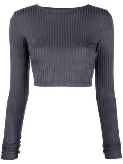 Shop Styland Ribbed-knit Cropped Top In Grau