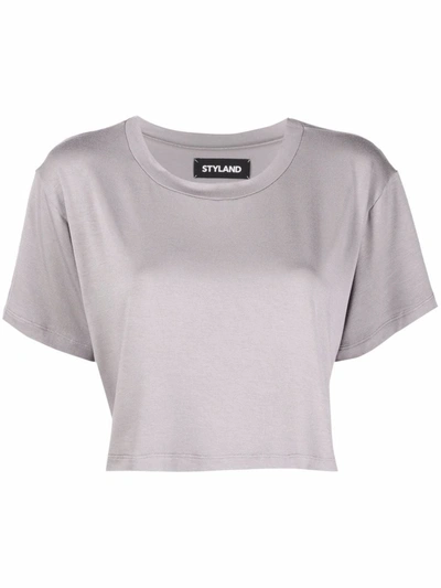 Shop Styland Cropped Cotton T-shirt In Grau