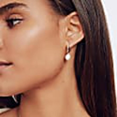 Lily & Roo Silver Diamond Style Large Pearl Drop Hoop Earrings In Hoop