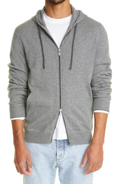 Shop Brunello Cucinelli Cashmere Zip Front Hoodie In Grey