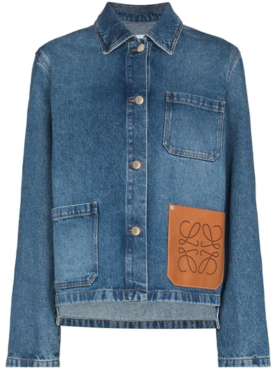 Loewe Anagram Leather-trimmed Denim Jacket In Blau
