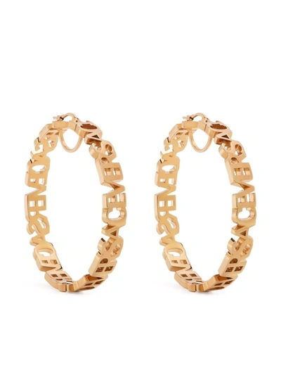 Shop Versace Logo-lettering Hoop Earrings In Gold