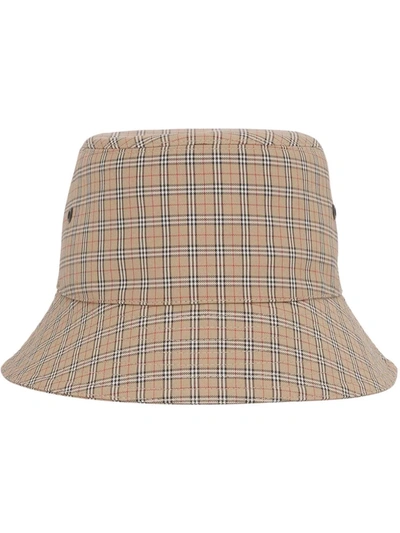 Shop Burberry Technical Check Bucket Hat In Nude