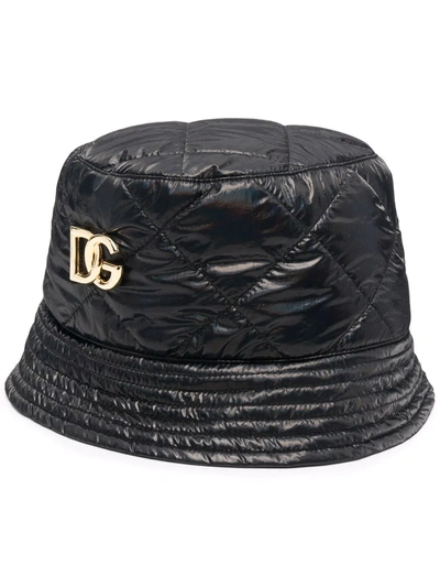 Shop Dolce & Gabbana Logo-plaque Quilted Bucket Hat In Schwarz