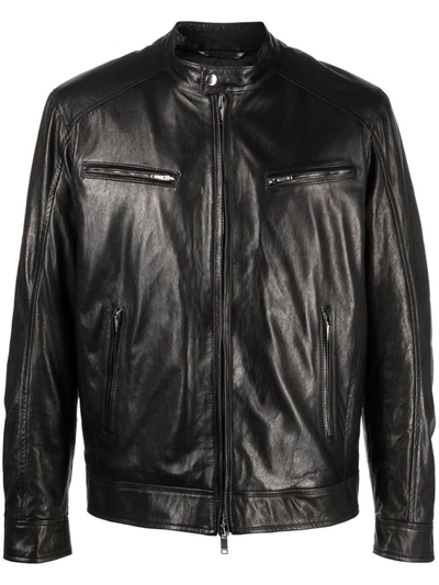 Shop Dondup Zipped Down Leather Jacket In Schwarz