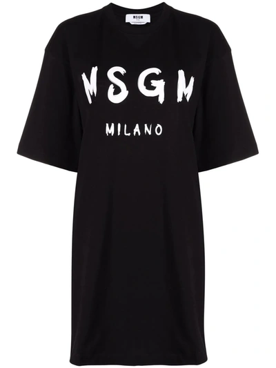 Shop Msgm Logo-printed T-shirt Dress In Schwarz