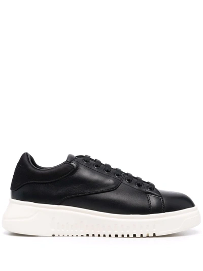 Shop Emporio Armani Panelled Low-top Leather Sneakers In Schwarz