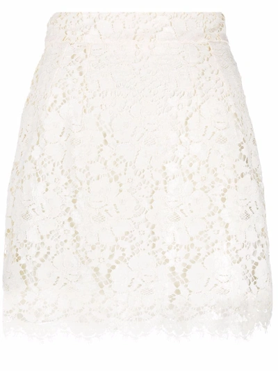 Shop Dolce & Gabbana Laminated Lace Mini Skirt In Weiss