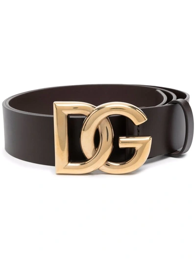 Shop Dolce & Gabbana 'dg' Logo Belt In Braun